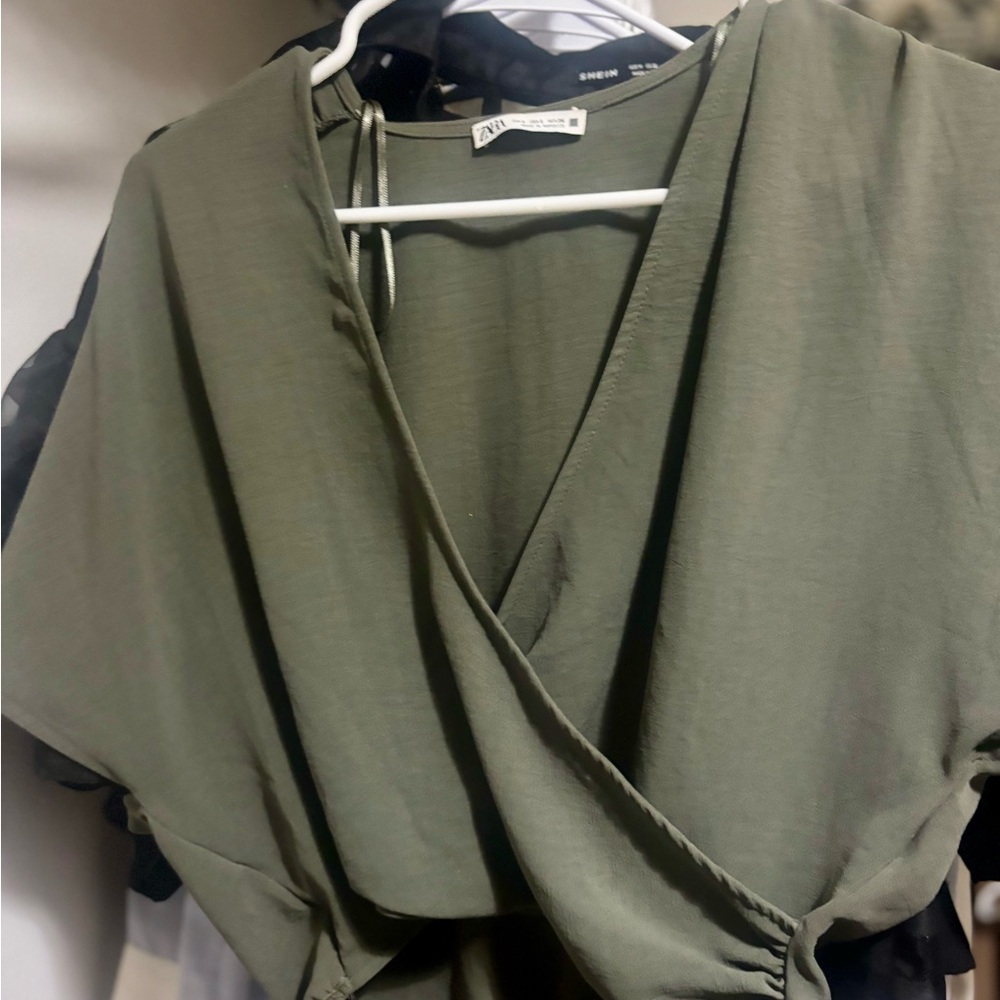 Zara Khaki Green Blouse